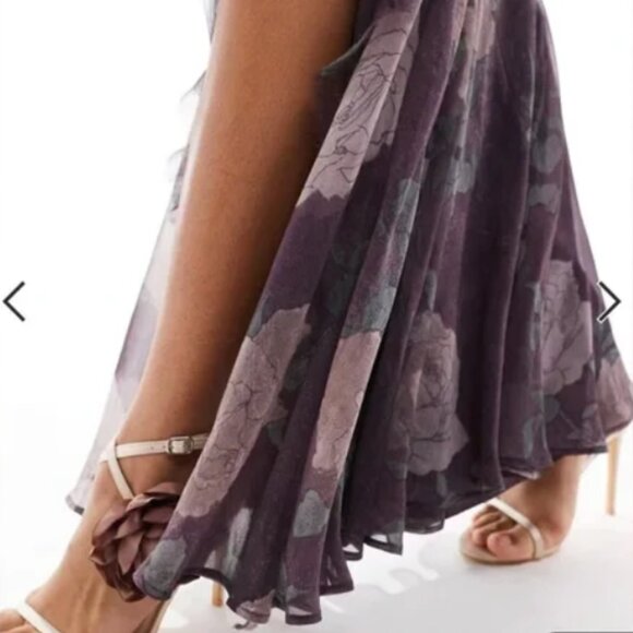 NWT ASOS Floral Cowl Neck Bias Maxi Dress With Frills And Mixed Fabric - Picture 2 of 8
